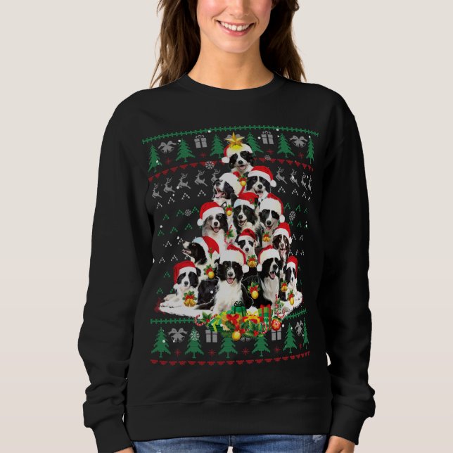 Gräns Collie Julgran Ugly Sweater Hund Pupp T Shirt (Framsida)