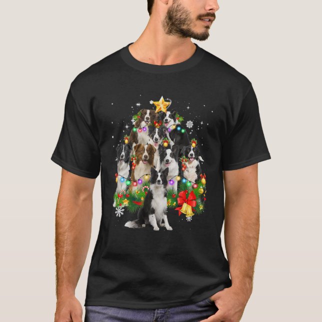 Gräns Collie Julgran X-Mas Dekoration Roligt T Shirt (Framsida)