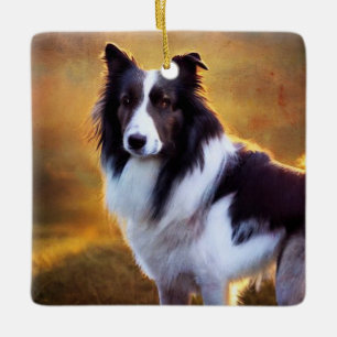 Gräns collie julgransprydnad keramik