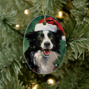 Gräns Collie Julpenselmålning Julgransprydnad Keramik