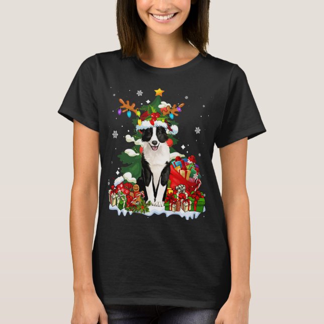 Gräns Collie Julrenren Santa Light Hund P T Shirt (Framsida)