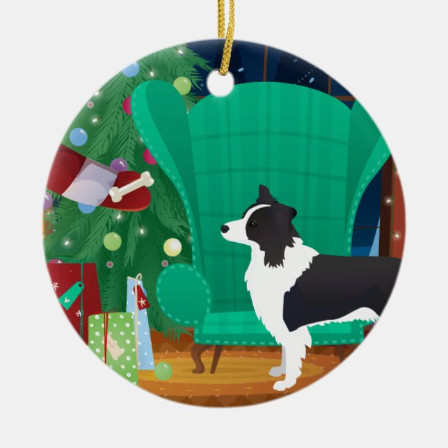 Gräns Collie Jultomten Gift Julgransprydnad Keramik (Framsidan)