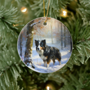 Gräns Collie Låt det snöa jul Julgransprydnad Keramik