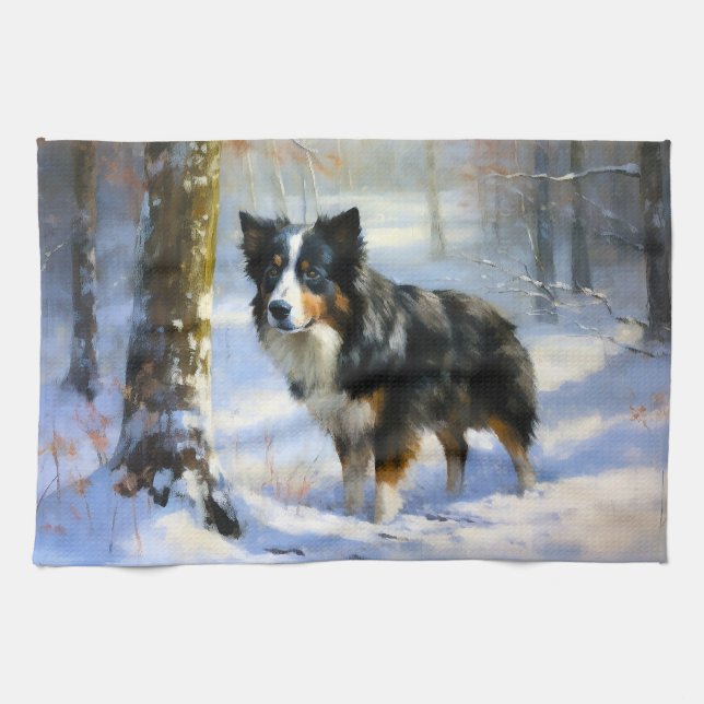 Gräns Collie Låt det snöa jul Kökshandduk (Horisontell)