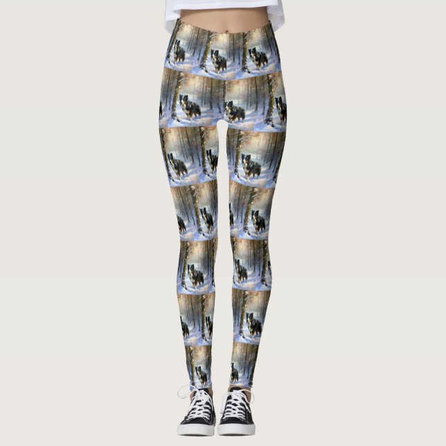 Gräns Collie Låt det snöa jul Leggings (Framsida)