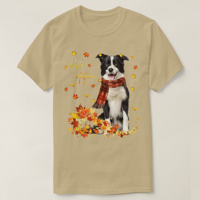 Gräns Collie Löv sjunker Hej höst för Hund älskare T Shirt (Design framsida)
