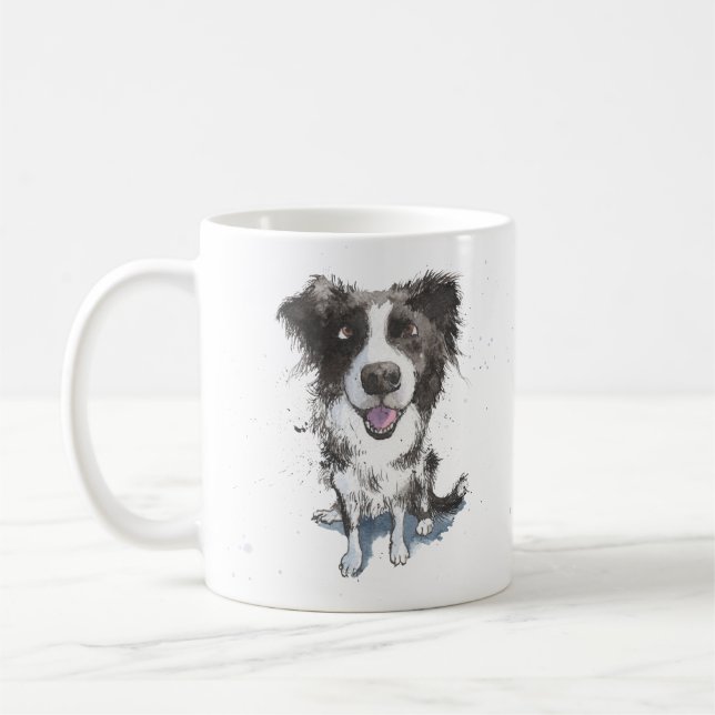 "Gräns Collie Mamma" Black and white hund Sheepdog Kaffemugg (Vänster)
