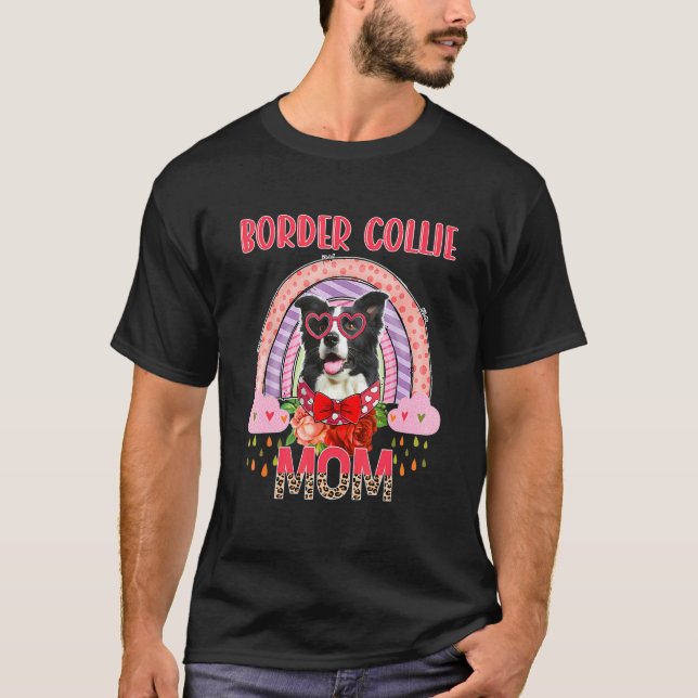 Gräns Collie Mamma Cute Rainbow Rainy Hund Mor T Shirt (Framsida)