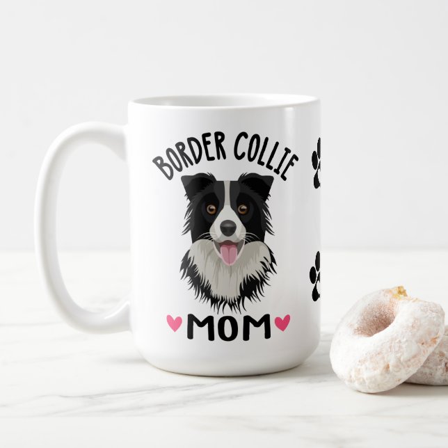 Gräns Collie Mamma Gift Black White Puppy Hund Kaffemugg (Med munk)