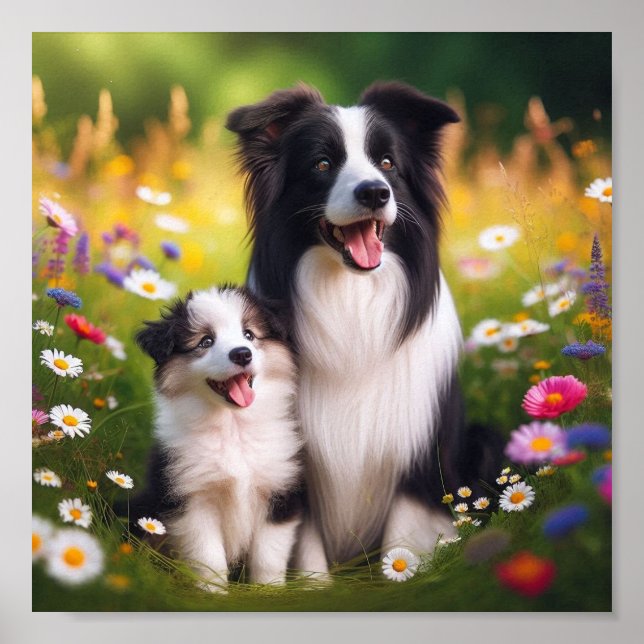Gräns Collie mamma och hennes valp Poster (Framsidan)