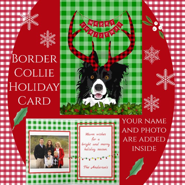 Gräns Collie med Antlers God jul Card Helgkort (Skapare uppladdad)