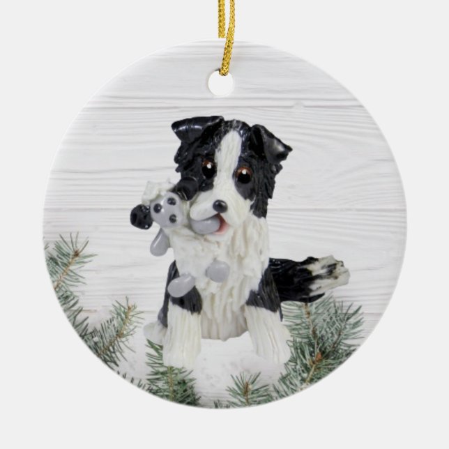 Gräns Collie med fårjulsprydnad Julgransprydnad Keramik (Framsidan)
