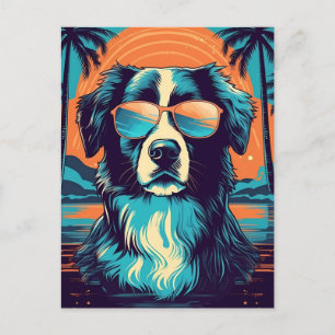 Gräns Collie med solglasögon på en tropisk strand Vykort