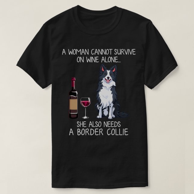 Gräns Collie och vin Rolig hund T Shirt (Design framsida)