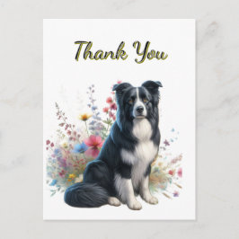 Gräns Collie och Wildblomme Tack Postcard Vykort