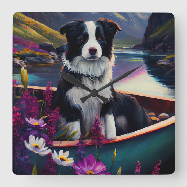 Gräns Collie on a Paddle: A Scenia Äventyr Fyrkantig Klocka (Framsida)