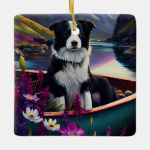Gräns Collie on a Paddle: A Scenia Äventyr Julgransprydnad Keramik