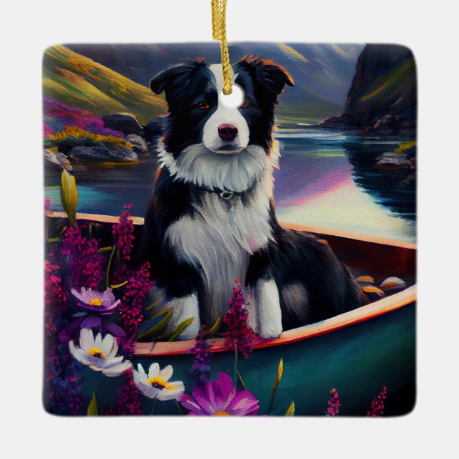 Gräns Collie on a Paddle: A Scenia Äventyr Julgransprydnad Keramik (Framsida)