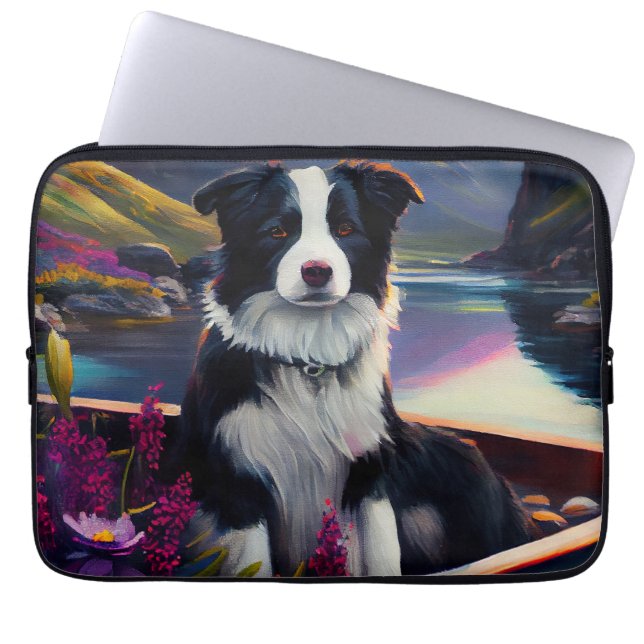 Gräns Collie on a Paddle: A Scenia Äventyr Laptop Fodral (Framsidan)