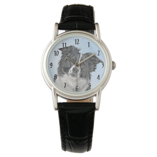 Gräns Collie Painting - Cute Original Hund Art Armbandsur (Framsida)
