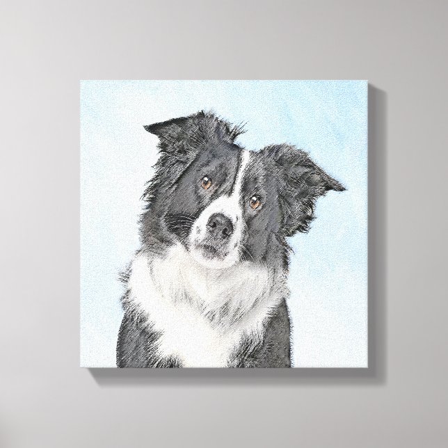 Gräns Collie Painting - Cute Original Hund Art Canvastryck (Framsida)