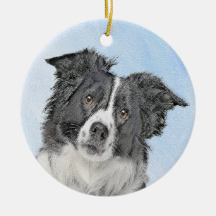 Gräns Collie Painting - Cute Original Hund Art Julgransprydnad Keramik