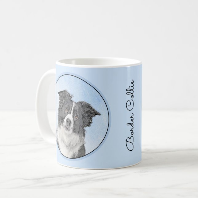 Gräns Collie Painting - Cute Original Hund Art Kaffemugg (Framsida vänster)