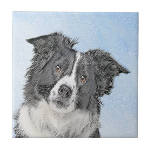 Gräns Collie Painting - Cute Original Hund Art Kakelplatta