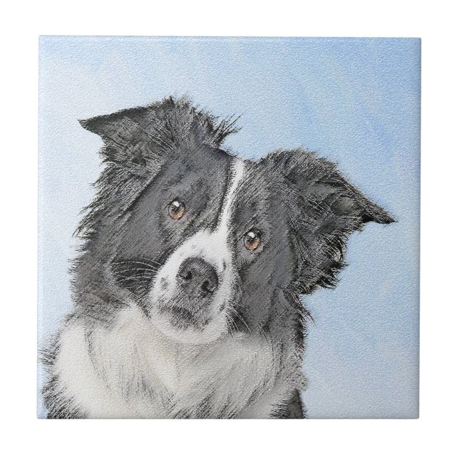 Gräns Collie Painting - Cute Original Hund Art Kakelplatta (Framsidan)