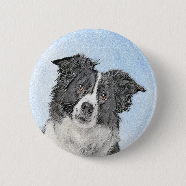 Gräns Collie Painting - Cute Original Hund Art Knapp (Framsida)