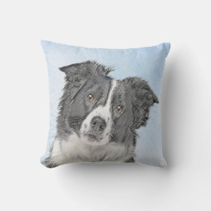 Gräns Collie Painting - Cute Original Hund Art Kudde