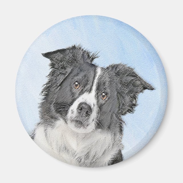 Gräns Collie Painting - Cute Original Hund Art Magnet (Framsidan)
