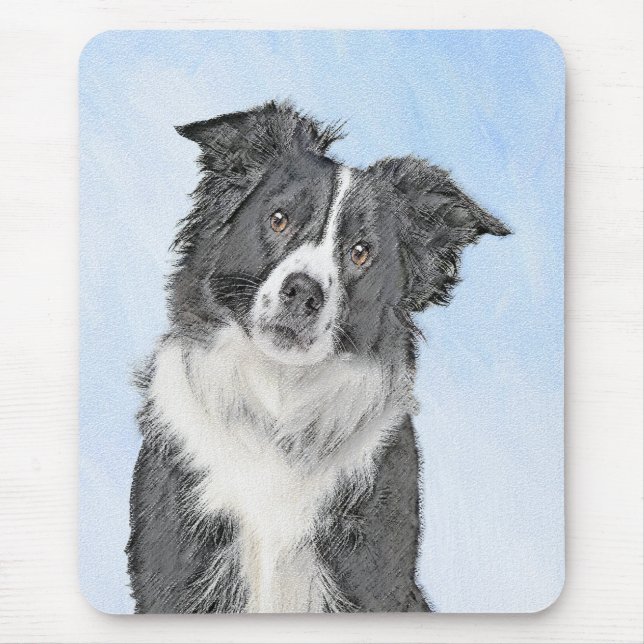 Gräns Collie Painting - Cute Original Hund Art Musmatta (Framsidan)