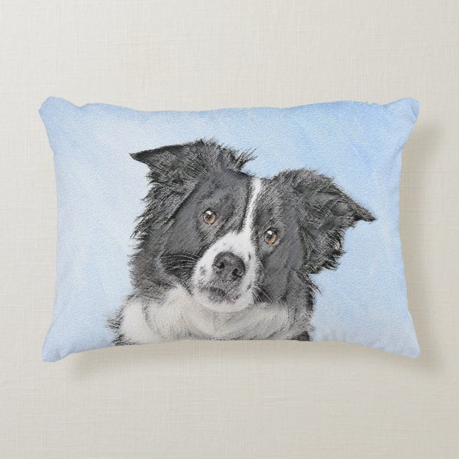 Gräns Collie Painting - Cute Original Hund Art Prydnadskudde (Framsidan)