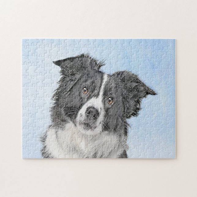 Gräns Collie Painting - Cute Original Hund Art Pussel (Horisontell)