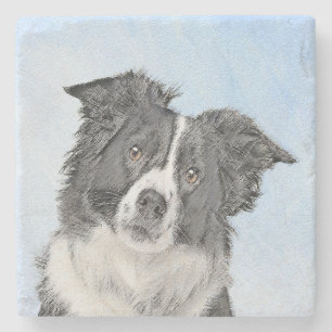 Gräns Collie Painting - Cute Original Hund Art Stenunderlägg