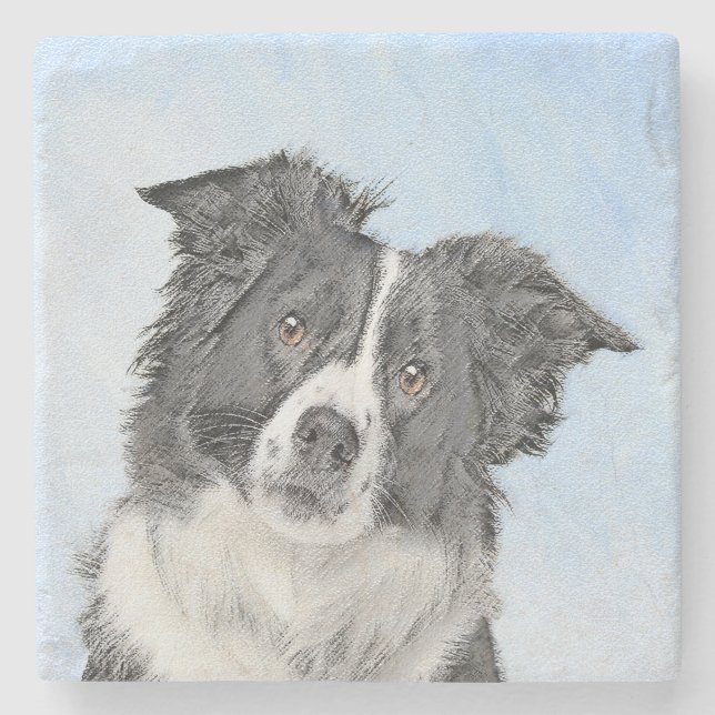 Gräns Collie Painting - Cute Original Hund Art Stenunderlägg (Framsidan)