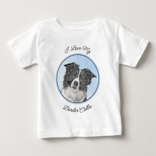 Gräns Collie Painting - Cute Original Hund Art T Shirt (Framsida)