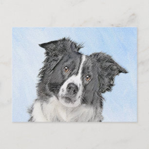 Gräns Collie Painting - Cute Original Hund Art Vykort