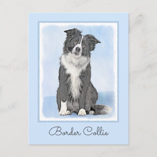 Gräns Collie Painting - Cute Original Hund Art Vykort (Framsida)