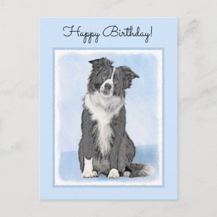 Gräns Collie Painting - Cute Original Hund Art Vykort