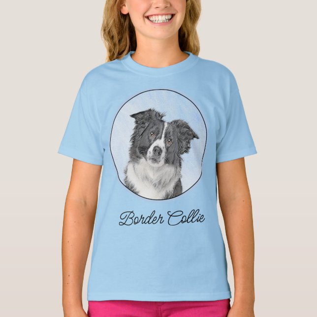Gräns Collie Painting - Cute Original Hund T-S T Shirt (Framsida)