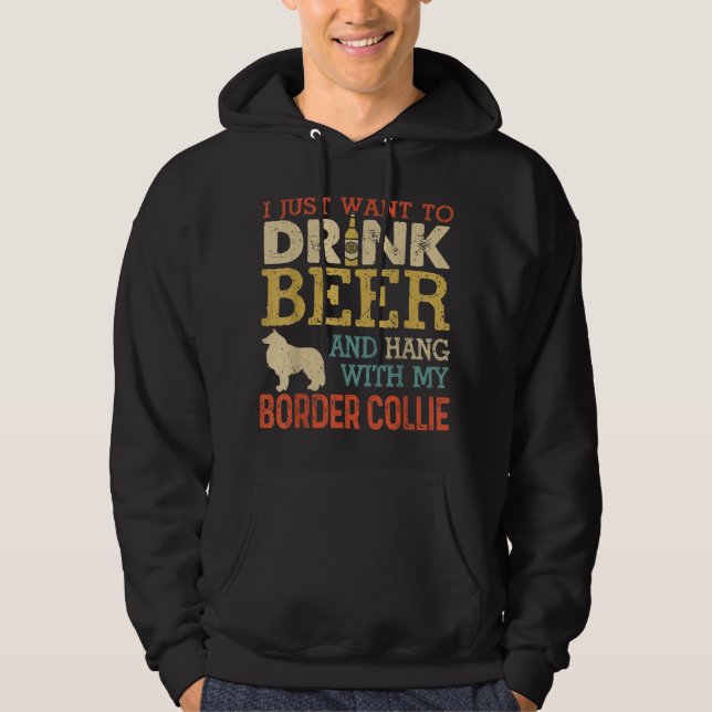 Gräns Collie Pappa Drink Beer Håll ut med Hund Fun Hoodie (Framsida)