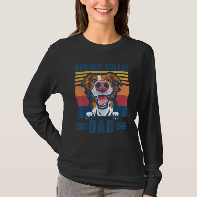 Gräns Collie Pappa Far Retro Gräns Collie Hund T Shirt (Framsida)