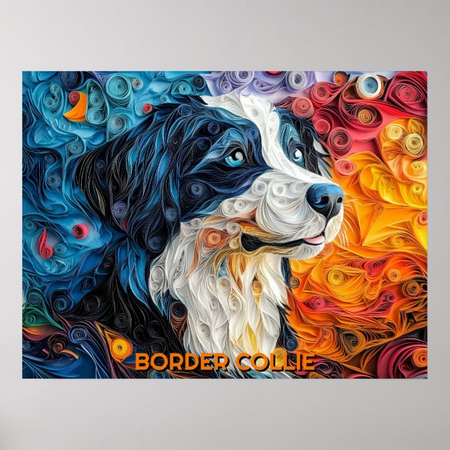 Gräns Collie Papper Quilling Art Porträtt Poster (Framsidan)