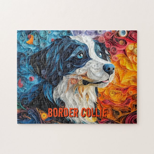 Gräns Collie Papper Quilling Art Porträtt Pussel (Horisontell)