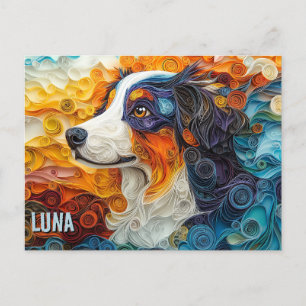 Gräns Collie Papper Quilling Art Porträtt Vykort
