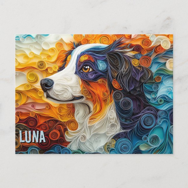 Gräns Collie Papper Quilling Art Porträtt Vykort (Framsida)