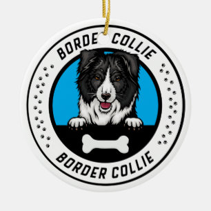 Gräns Collie Peeking Illustration Badge Julgransprydnad Keramik