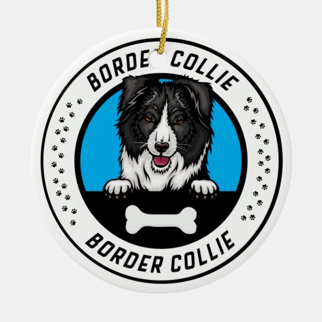 Gräns Collie Peeking Illustration Badge Julgransprydnad Keramik (Framsidan)